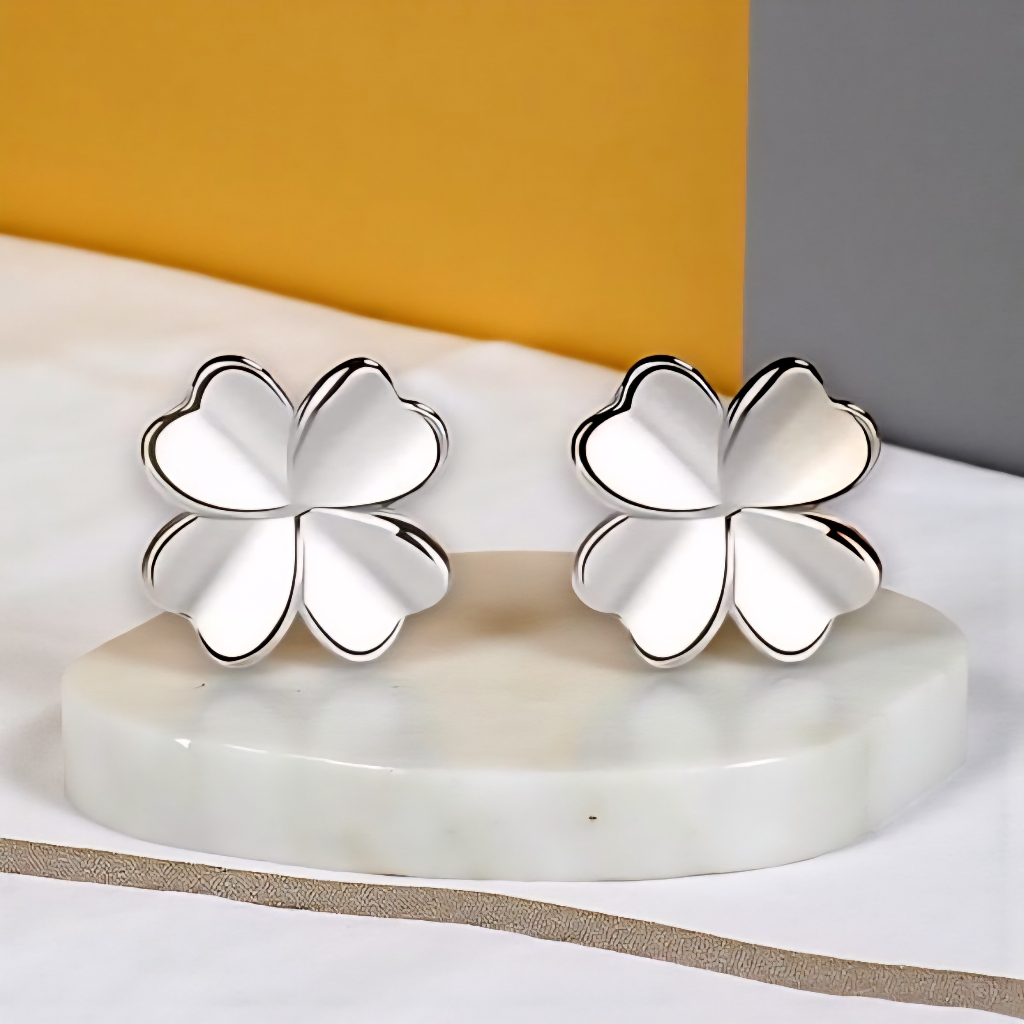 S925 Silver Four-Leaf Clover Stud Earrings Dainty Trendy Lucky Charm Jewelry